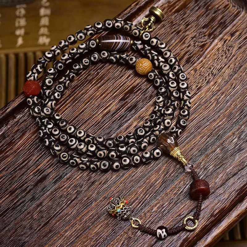 Natural Tiger Tooth Dzi Beads 108 Beads Mala Necklace - Touch Bling