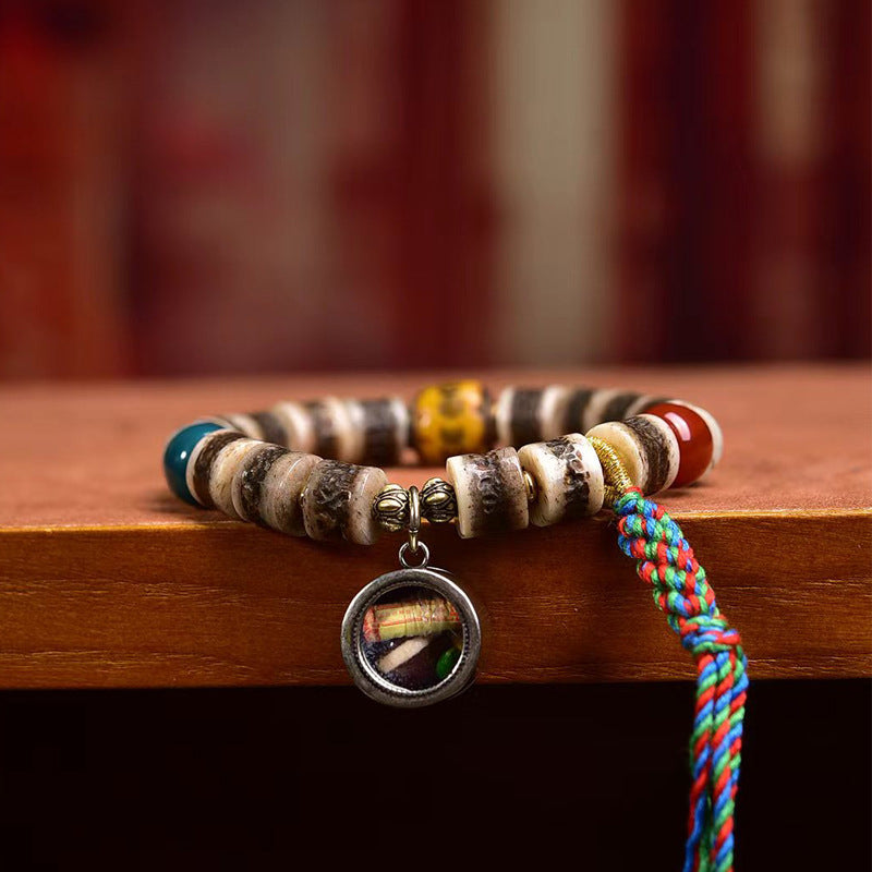 Tibetan Yak Bone Bracelet with Agate Dzi Beads & Snow Baga Beads – Handcrafted Tibetan-Style Bracelet - Touch Bling