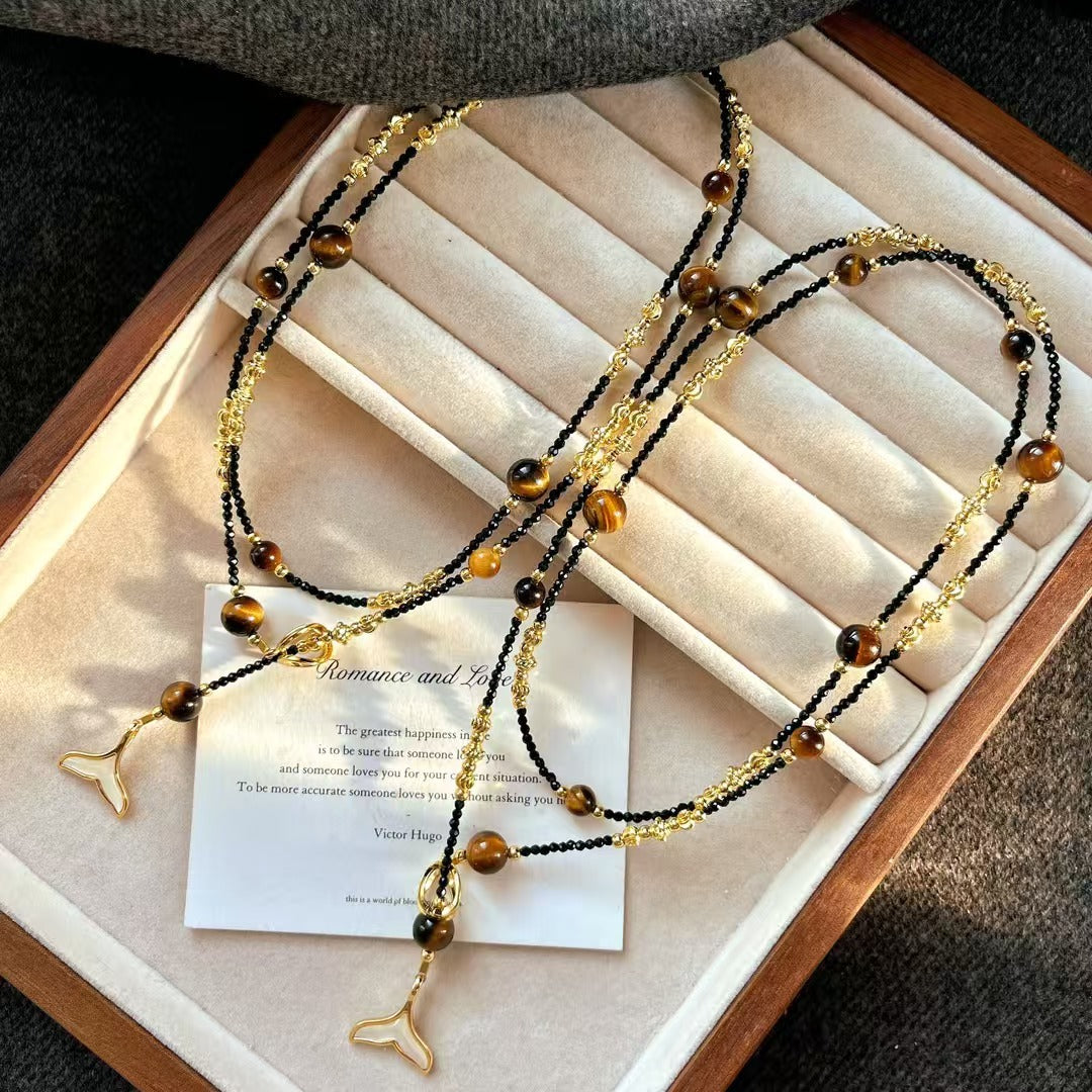Vintage Natural Tiger's Eye Stone Artificial Crystal Pearl Necklace Clavicle Chain Necklace - Touch Bling