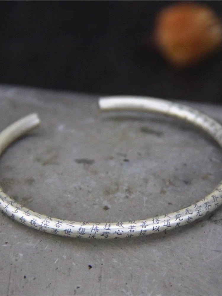 Pure Silver Heart Meridian Silver Bracelet Retro and Old Solid Men's and Women's Bracelets - Touch Bling