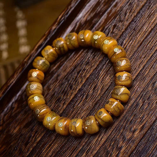 Tibetan-Style Old Copper Swastika Inlay Yak Bone Bracelet – Traditional Handcrafted Design - Touch Bling