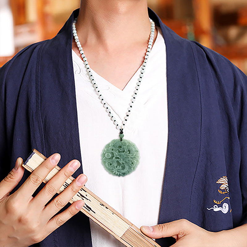 Prosperity Dragon Pendant – Natural A-Grade Jadeite, Deep Green, Wealth & Protection - Touch Bling