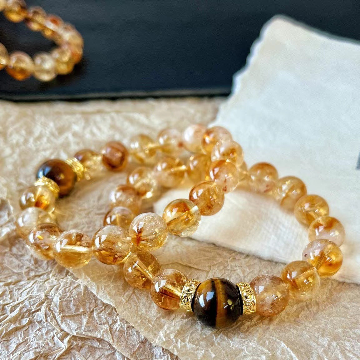 10MM Natural Citrine Crystal Bracelet Premium Tiger's Eye Bracelet - Touch Bling