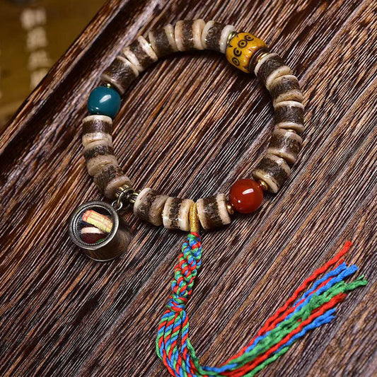 Tibetan Yak Bone Bracelet with Agate Dzi Beads & Snow Baga Beads – Handcrafted Tibetan-Style Bracelet - Touch Bling