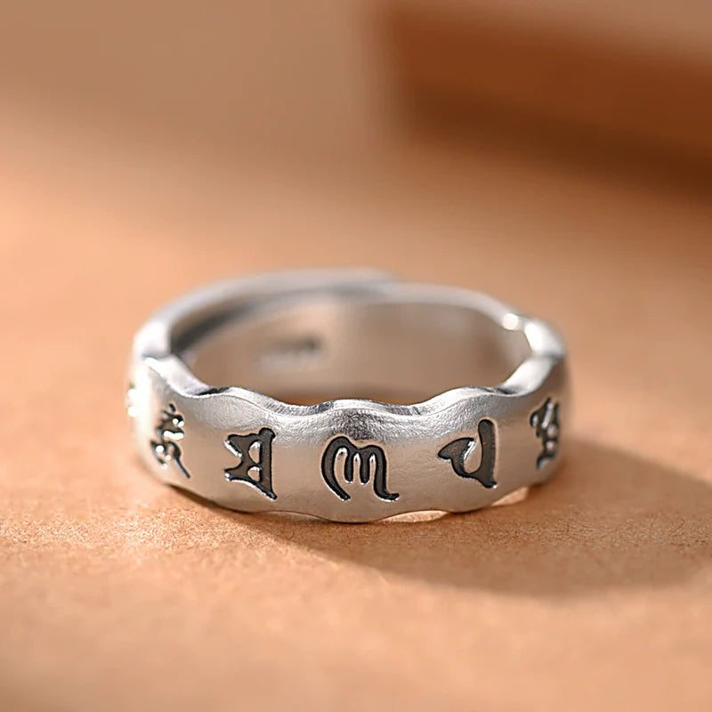 Tibetan Pure Silver Six-Syllable Mantra Couple Rings