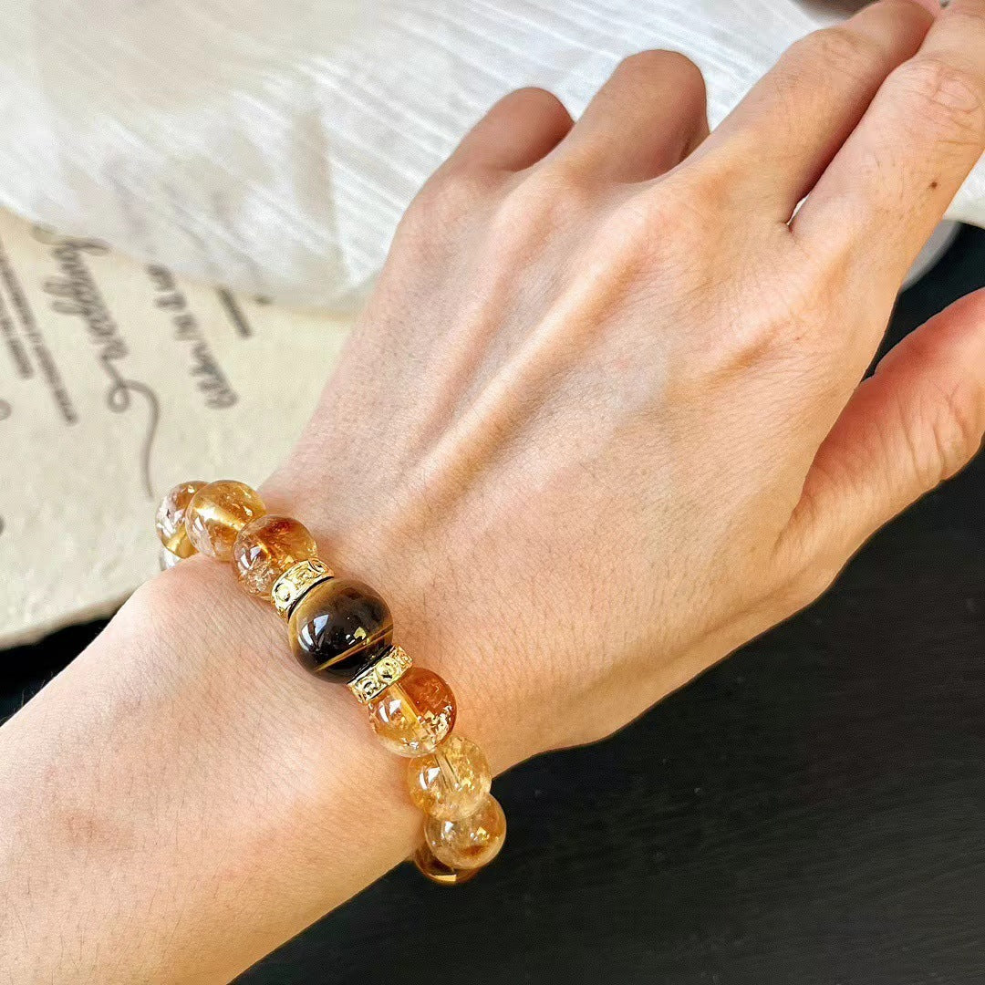 10MM Natural Citrine Crystal Bracelet Premium Tiger's Eye Bracelet - Touch Bling
