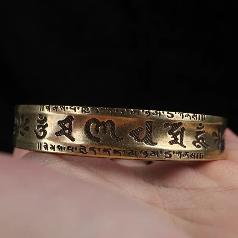 Tibetan Copper Bracelet Lotus Six-Character Mantra Open Bangle