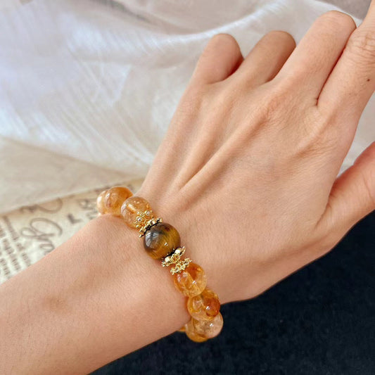10MM Retro Natural Citrine Tiger's Eye Bracelet Handmade Beaded Bracelet Maillard Style - Touch Bling