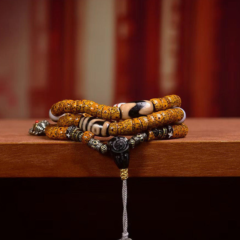 Natural Star and Moon Bodhi 108 Beads Mala Necklace – Stress Relief Design with Agate Dzi Bead Accessories - Touch Bling