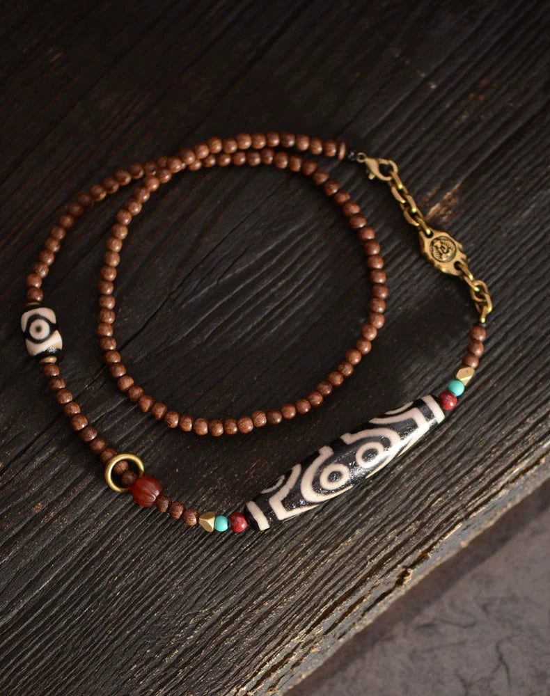 Golden Sandalwood Tibetan Dzi Beads Pendant 58mm