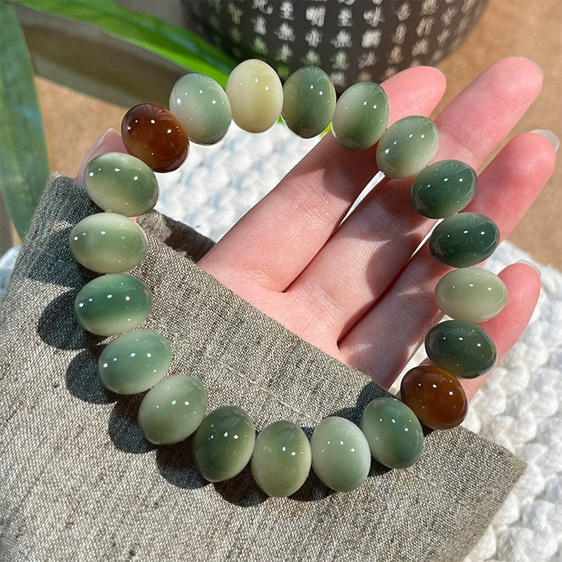 Natural Color Jade-Bodied Bodhi Prayer Bead Bracelet, 14mm - Touch Bling