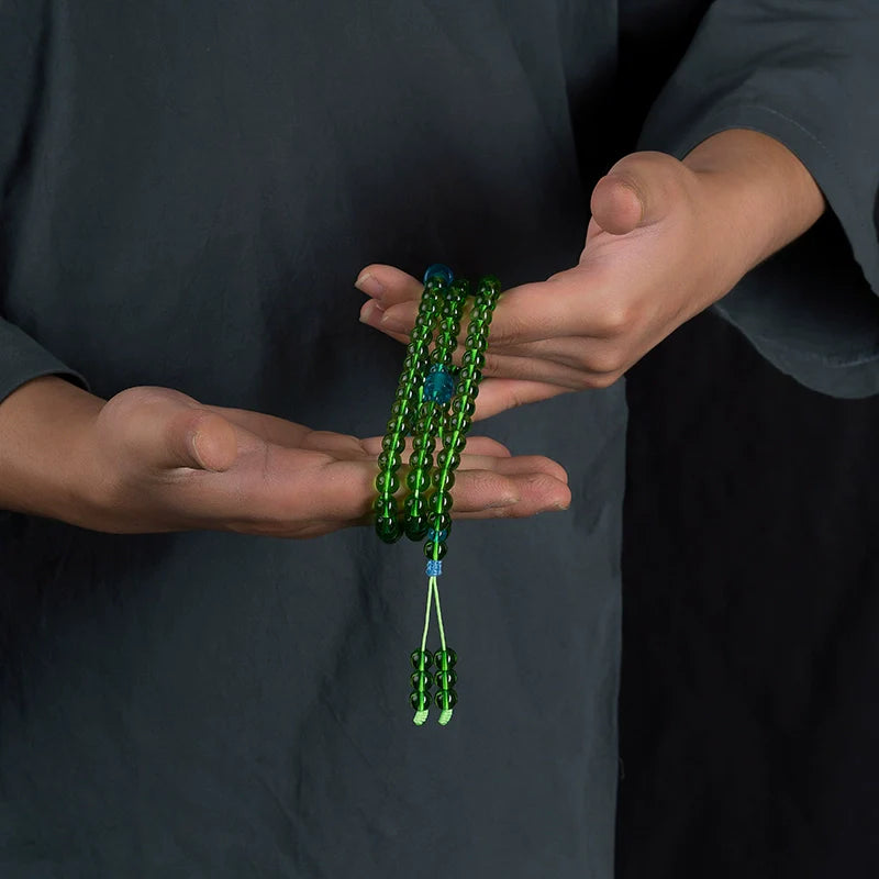 8mm Natural Green Agate 108 Bead Mala High Quality Bracelet Prayer Beads