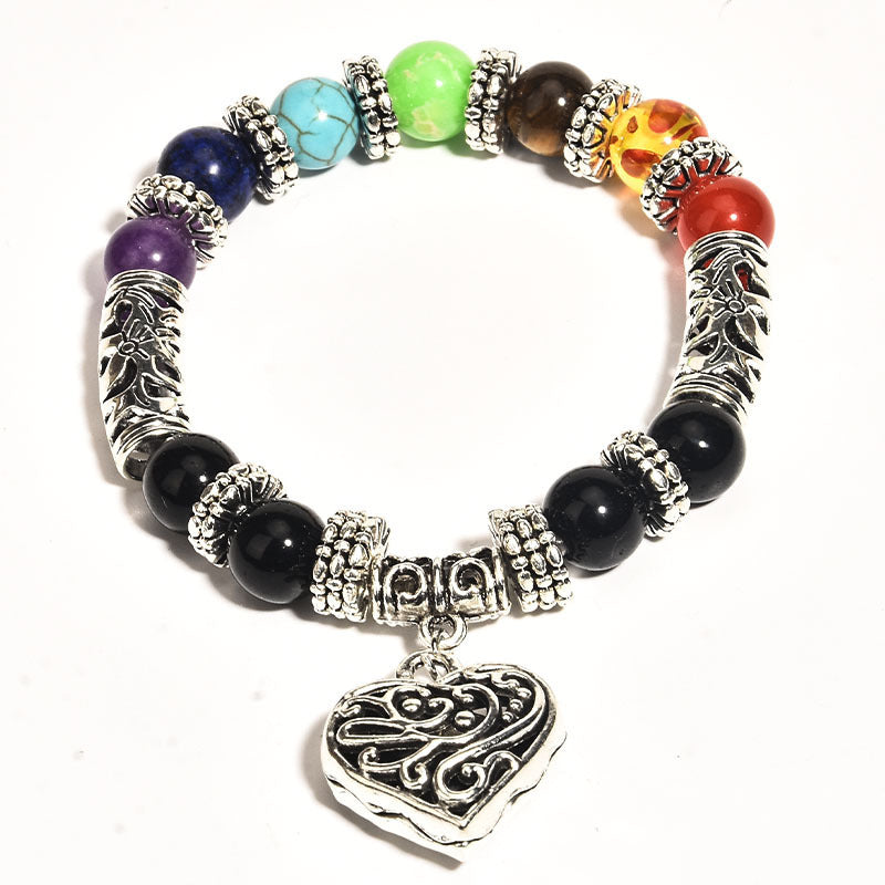 Healing Chakra Bracelet for Meditation Matte Agate Charm Heart Gemstone Health Bracelet - Touch Bling