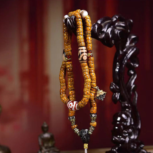 Natural Star and Moon Bodhi 108 Beads Mala Necklace – Stress Relief Design with Agate Dzi Bead Accessories - Touch Bling