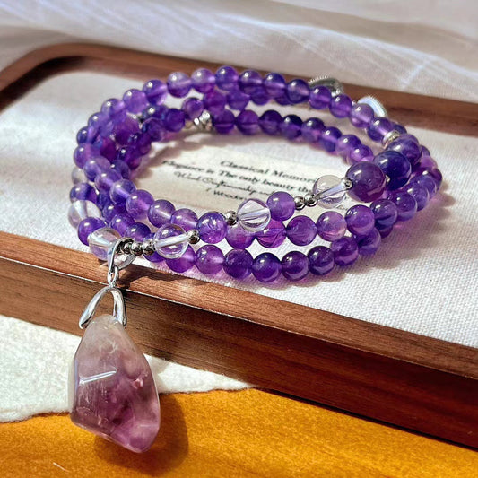 Natural Amethyst Necklace Handmade Beaded Pendant Exquisite Clavicle Chain Necklace - Touch Bling
