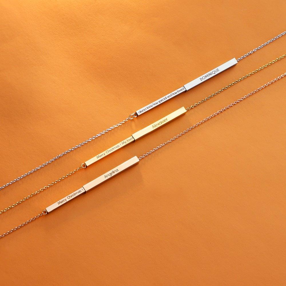 Personalized Double Layered Bar Engraved Message Necklace