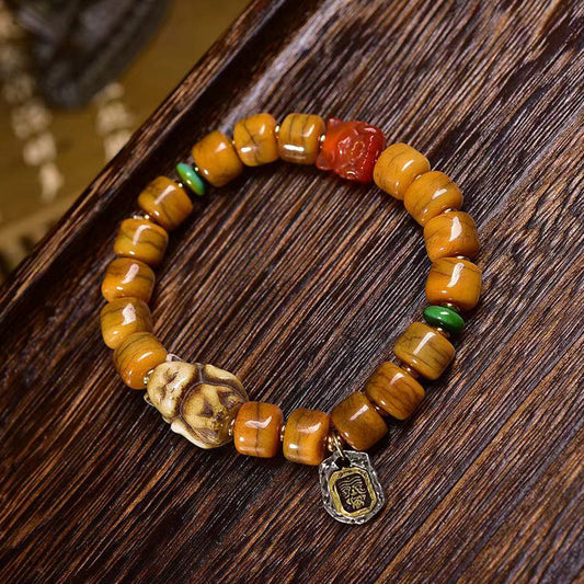 Tibetan Camel Bone Bracelet with Agate Dzi Beads & Yak Bone Fox Pendant – Unique Handcrafted Tibetan-Style Bracelet - Touch Bling