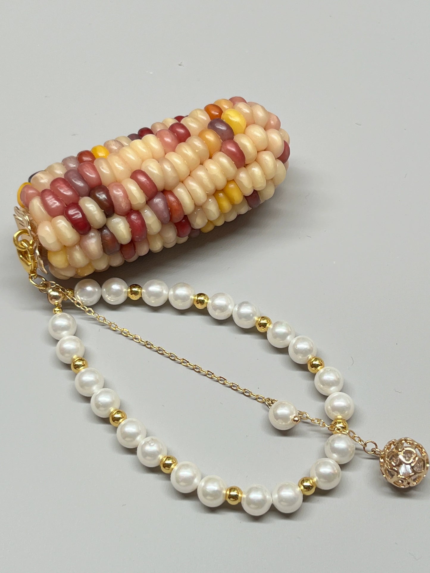 Pink and Yellow Crackle Jade Corn Ornament - Touch Bling