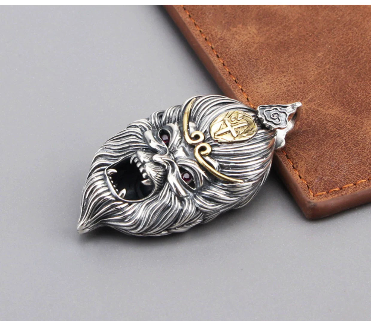 S925 Sterling Silver Sun Wukong Double-Sided Necklace - Buddha and Demon Pendant for Men - Touch Bling