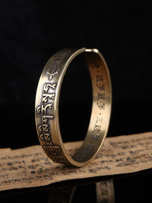 Tibetisches Vintage-Kupferarmband Das Herz-Sutra Sechs-Zeichen-Mantra-Armband