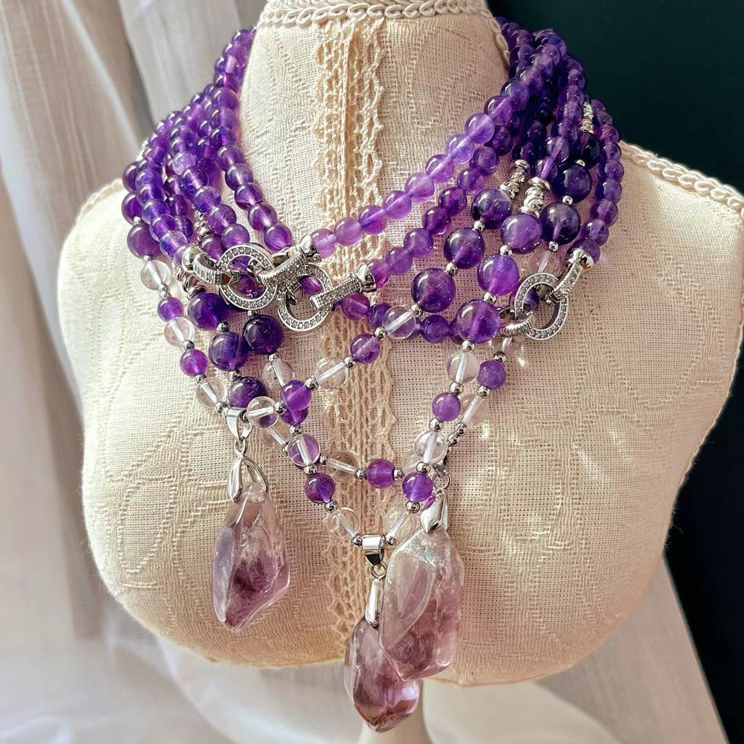 Natural Amethyst Necklace Handmade Beaded Pendant Exquisite Clavicle Chain Necklace - Touch Bling