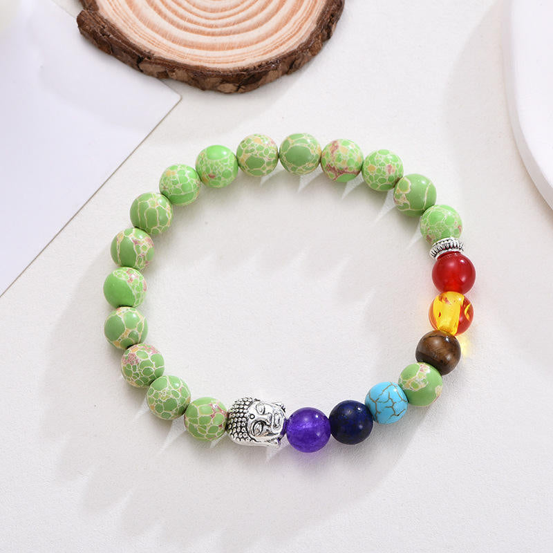7 Chakra Stone Healing Beaded Buddha Charm Bracelet Crystal Energy Bracelet Adjustable 8mm - Touch Bling