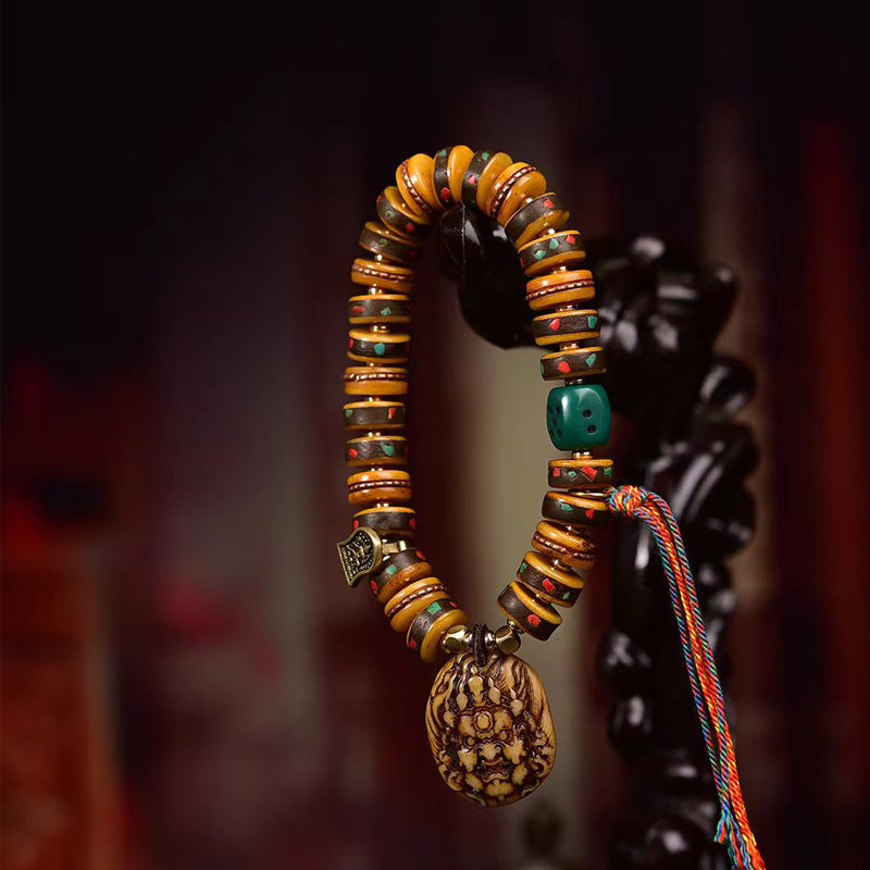 Tibetan Camel Bone Bead Bracelet with Old Copper Inlay – Handcrafted Tibetan-Style Prayer Bead Bracelet - Touch Bling