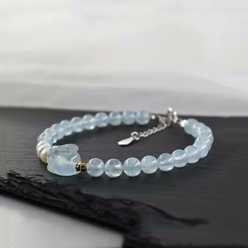 Aquamarine Rabbit Bracelet Fine Pearl Bracelet - Touch Bling