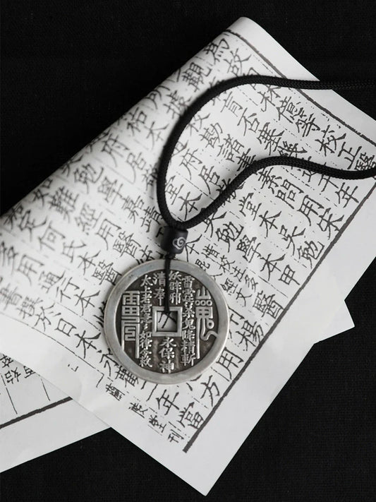 Mountain Ghost Thunder Order Coin Pendant Black Rope Necklace - Touch Bling