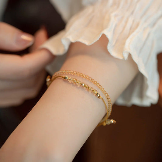 Natural Rutilated Quartz DIY Hand-woven Women's Adjustable Crystal Bracelet - Touch Bling