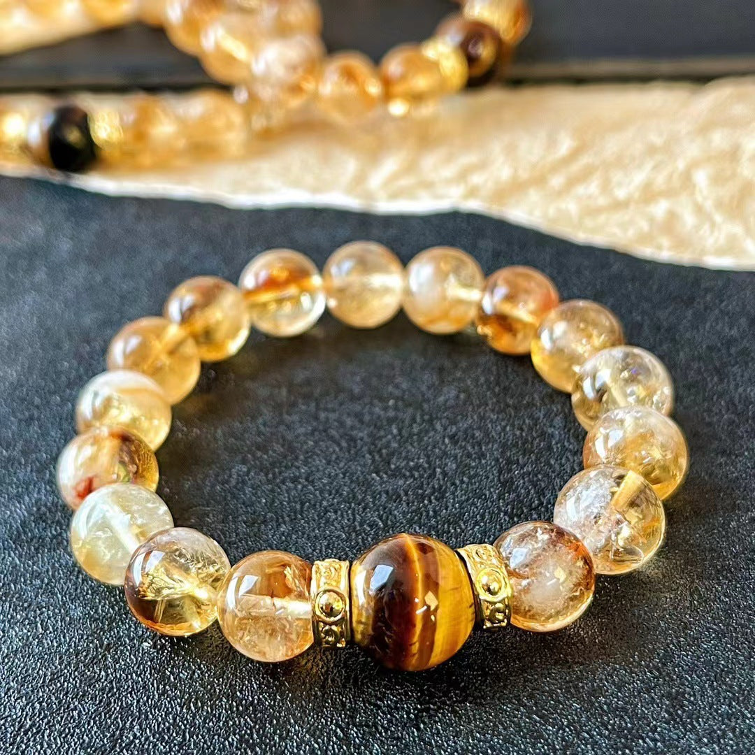 10MM Natural Citrine Crystal Bracelet Premium Tiger's Eye Bracelet - Touch Bling