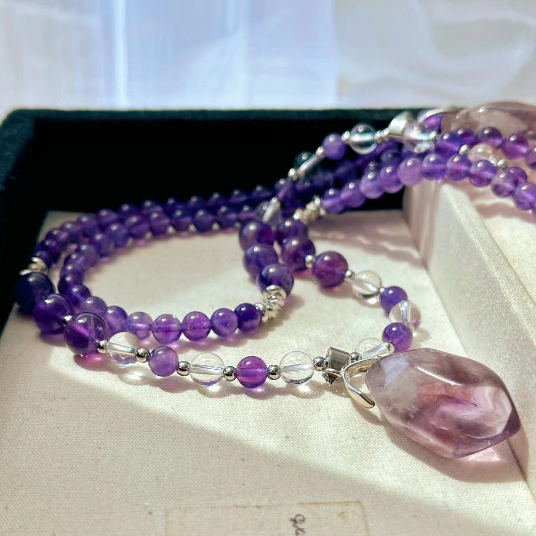 Natural Amethyst Necklace Handmade Beaded Pendant Exquisite Clavicle Chain Necklace - Touch Bling
