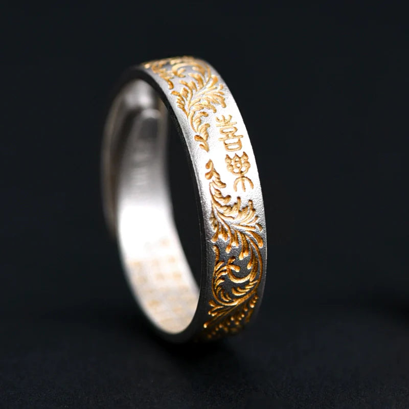 Pure Silver Ring The Heart Sutra Ring 925 Sterling Silver Couple Ring