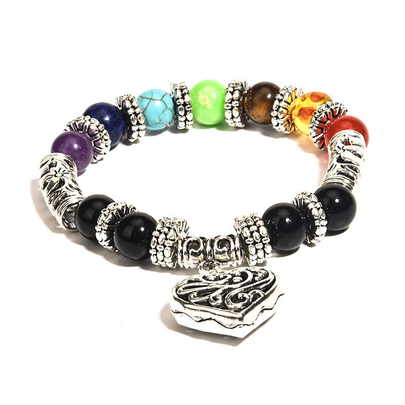 Healing Chakra Bracelet for Meditation Matte Agate Charm Heart Gemstone Health Bracelet - Touch Bling
