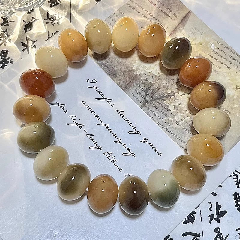 Natural Color Jade-Bodied Bodhi Prayer Bead Bracelet, 14mm - Touch Bling