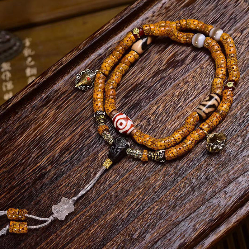 Natural Star and Moon Bodhi 108 Beads Mala Necklace – Stress Relief Design with Agate Dzi Bead Accessories - Touch Bling