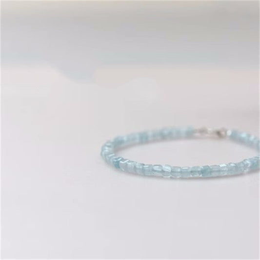 Aquamarine Bracelet Natural Crystal Sugar Cube Beads for Women - Touch Bling