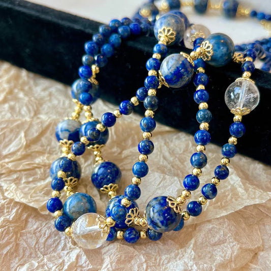 Vintage Natural Lapis Lazuli Necklace Natural White Crystal Clavicle Chain Necklace - Touch Bling