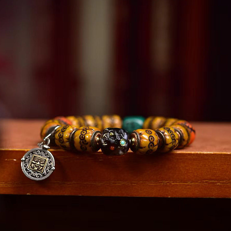 Tibetan Hand-Carved Yak Bone Bracelet – Unique Spiritual Tibetan-Style Bracelet - Touch Bling