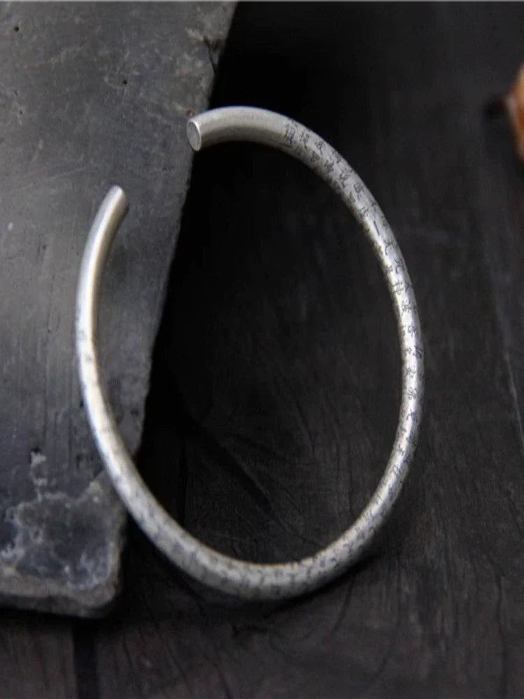Pure Silver Heart Meridian Silver Bracelet Retro and Old Solid Men's and Women's Bracelets - Touch Bling