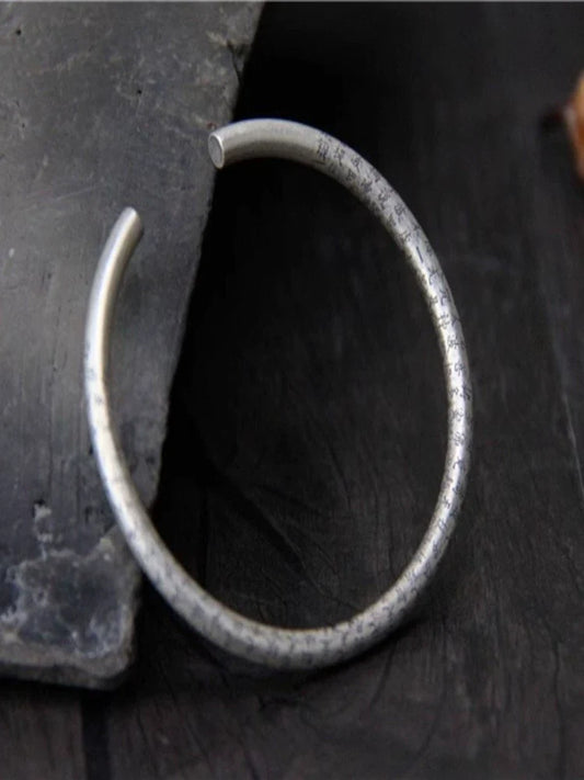 Pure Silver Heart Meridian Silver Bracelet Retro and Old Solid Men's and Women's Bracelets - Touch Bling