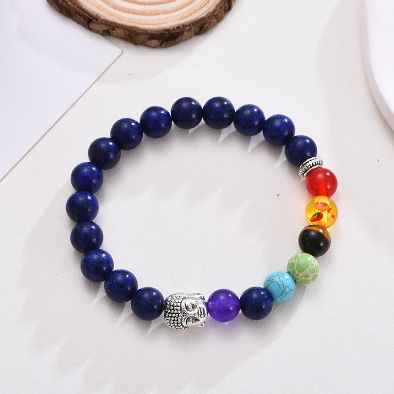 7 Chakra Stone Healing Beaded Buddha Charm Bracelet Crystal Energy Bracelet Adjustable 8mm - Touch Bling