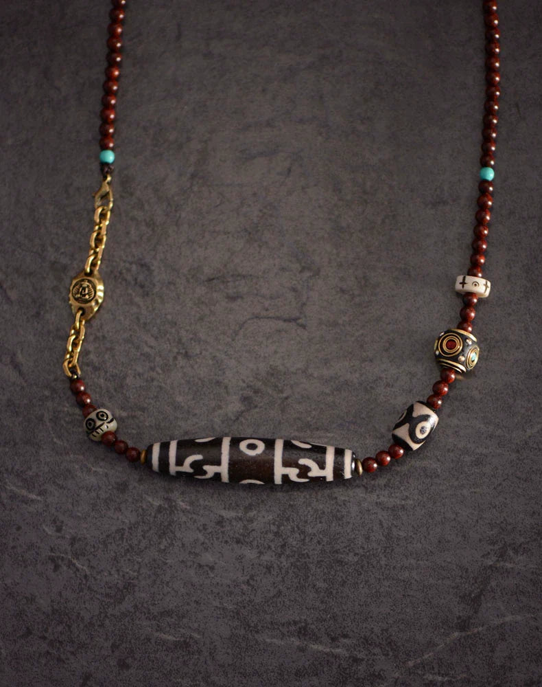 Handmade Lobular Purple Sandalwood Tibetan Dzi Beads Pendant