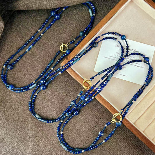 High Quality Natural Lapis Lazuli Long Necklace Handmade Beaded Necklace - Touch Bling