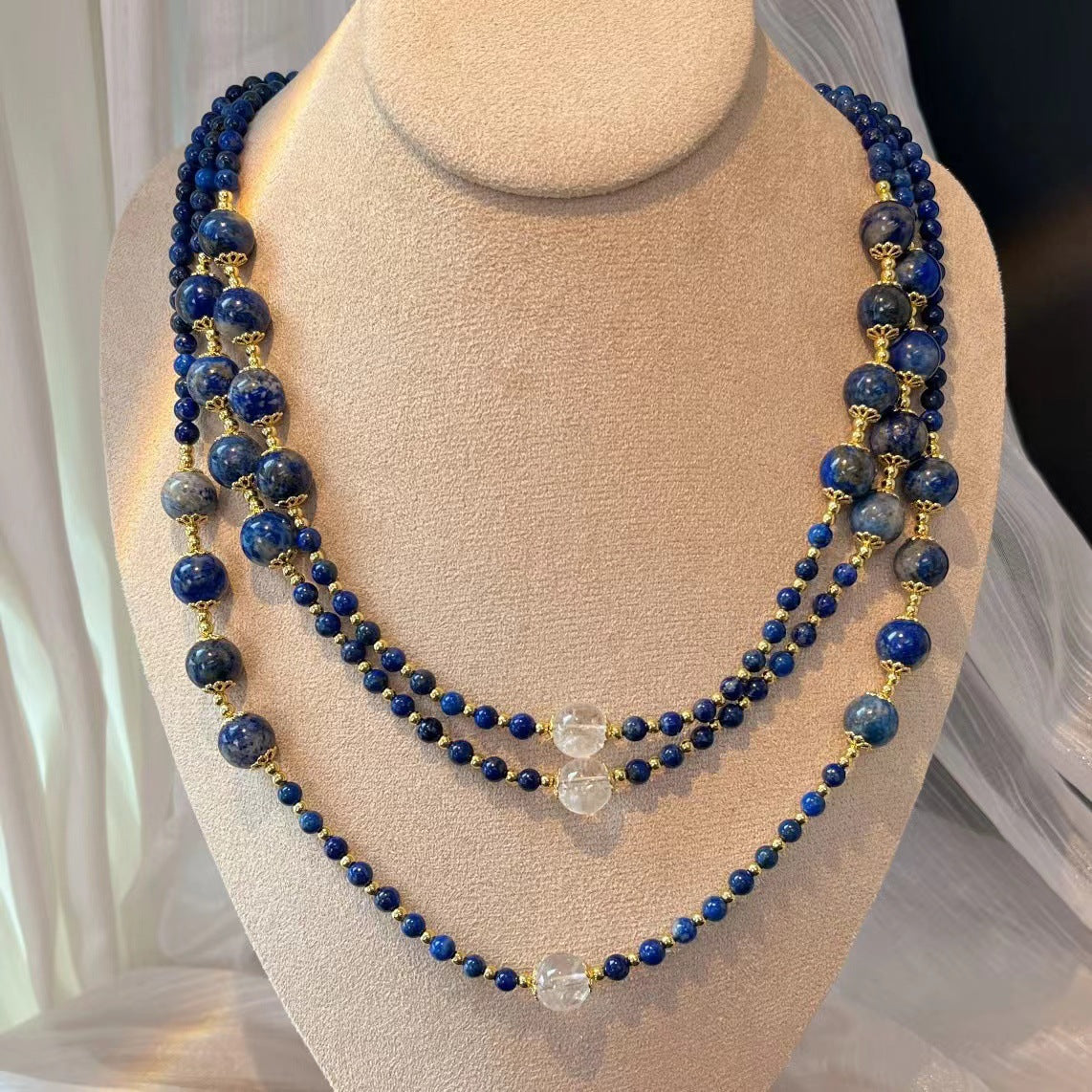 Vintage Natural Lapis Lazuli Necklace Natural White Crystal Clavicle Chain Necklace - Touch Bling