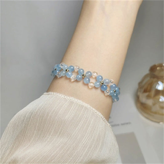 Stylish and Fresh Aquamarine Bracelet Double-layer Design White Crystal - Touch Bling