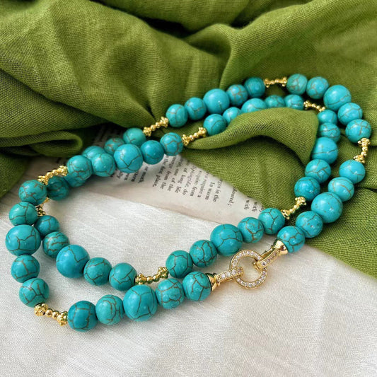 Retro Artificial Turquoise Necklace Light Luxury Clavicle Chain Necklace for Women - Touch Bling