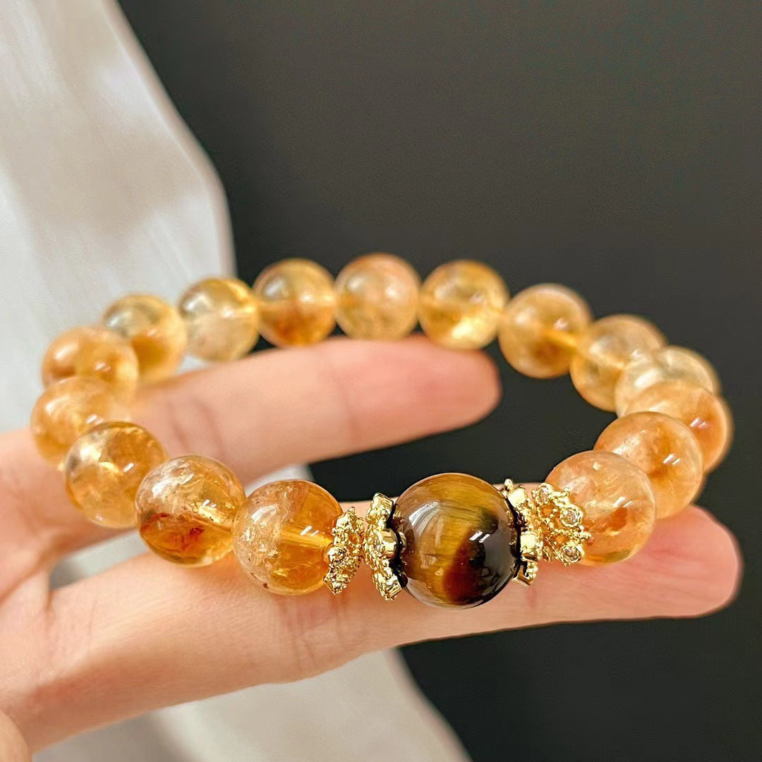 10MM Retro Natural Citrine Tiger's Eye Bracelet Handmade Beaded Bracelet Maillard Style - Touch Bling