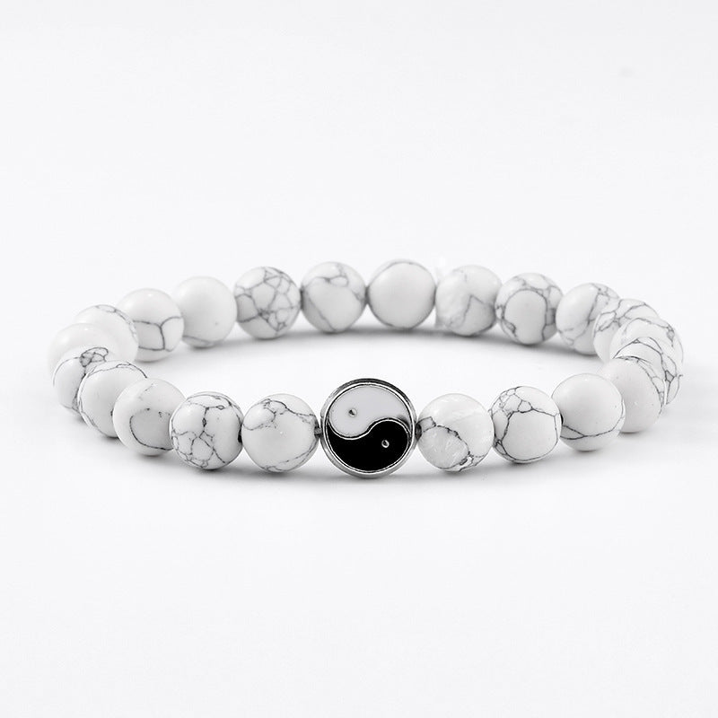 Tai Chi Yin Yang White Turquoise Bracelet Matte Black Handmade Beaded Bracelet - Touch Bling