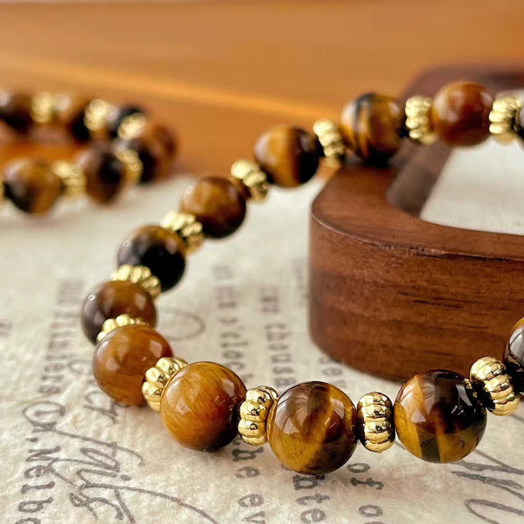 Vintage Maillard Style Natural Tiger's Eye Stone Bracelet - Touch Bling
